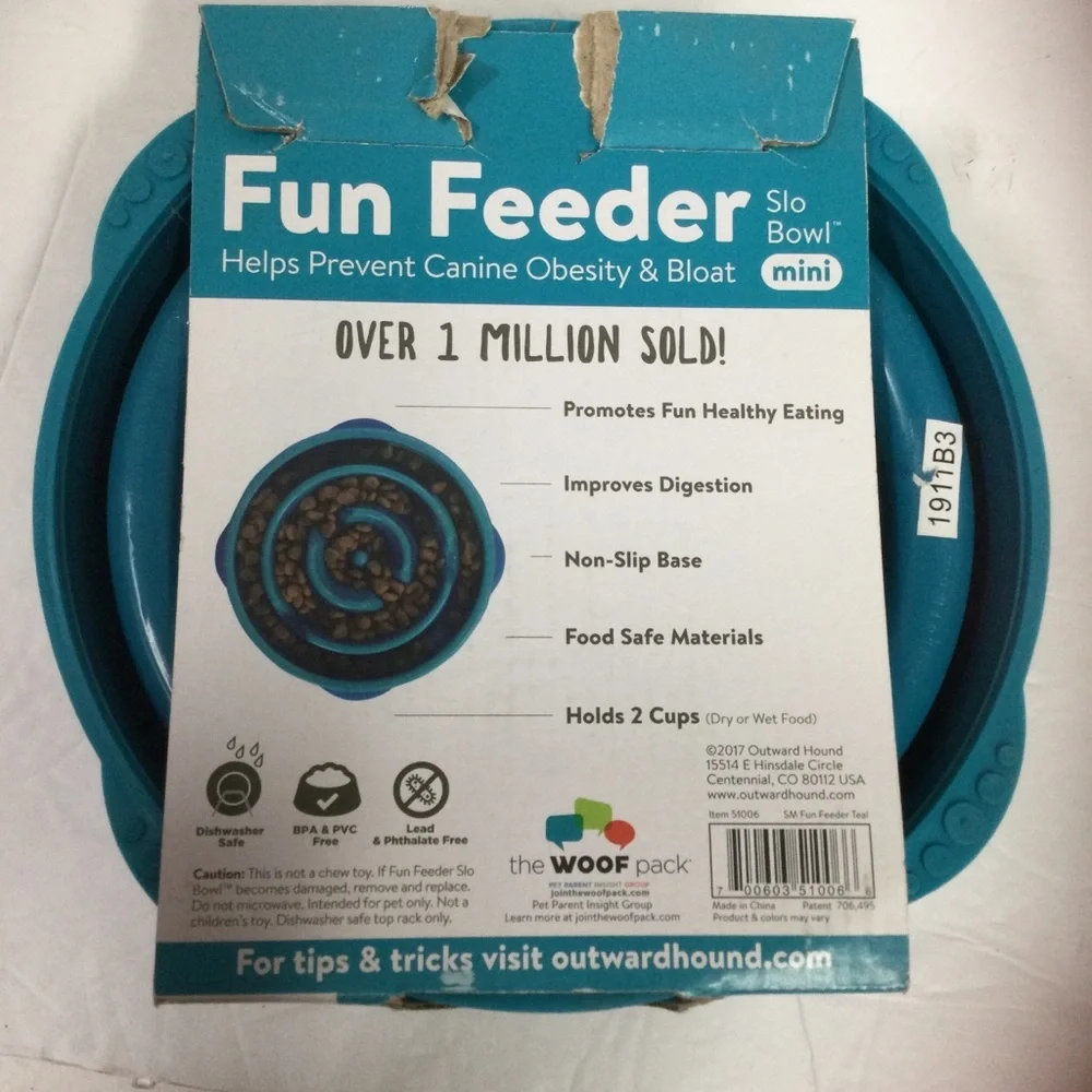 Outward Hound Fun Feeder Slo Bowl Mini For Dogs 2 Cups 10x Slower Turqoise New